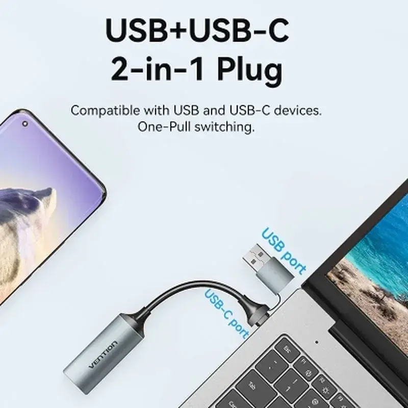 Перехідник USB-C + USB-A to HDMI M 0.1m video capture gray Vention (ACWHA) - фото 2
