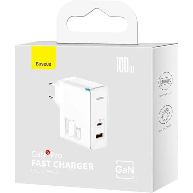 Сетевое зарядное устройство Baseus GaN5 Pro Fast Charger C+U 100W White - фото 5