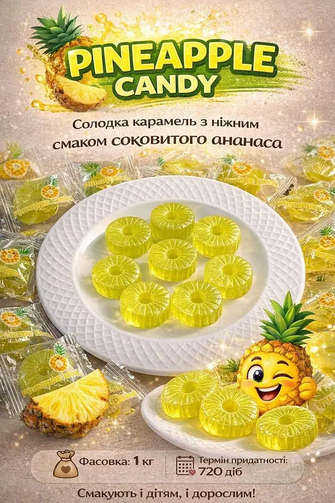 Льодяники Ананас Pineapple Candy 1кг - фото 4