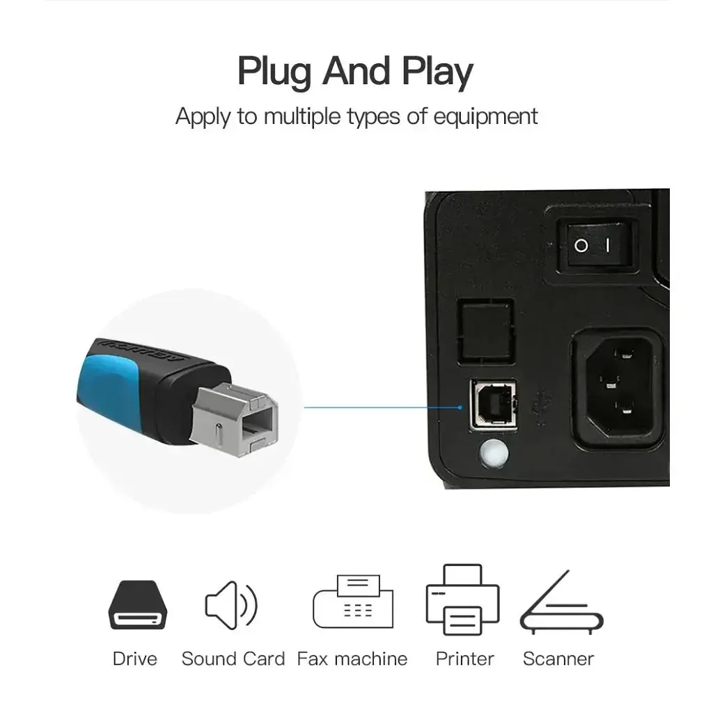 Кабель для принтера USB 2.0 AM/BM 2.0m black Vention (VAS-A16-B200) - фото 5