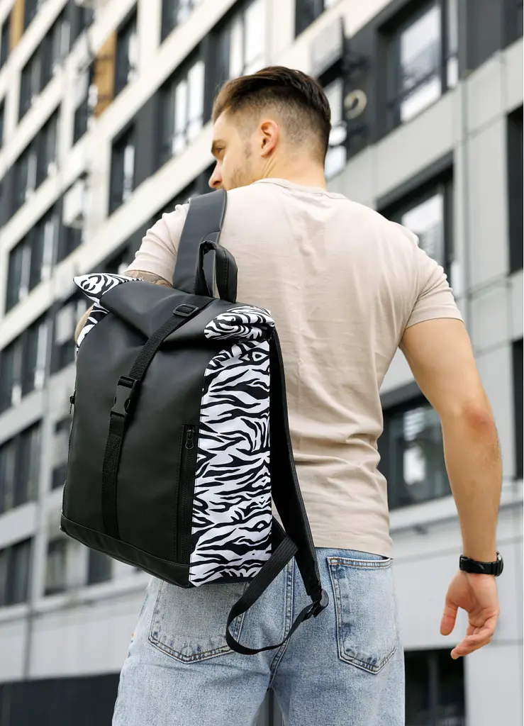 Чоловічий рюкзак Sambag Roll Top One чорний принт "Zebra" 41 х 30 х 16 см (24208146m) - фото 2
