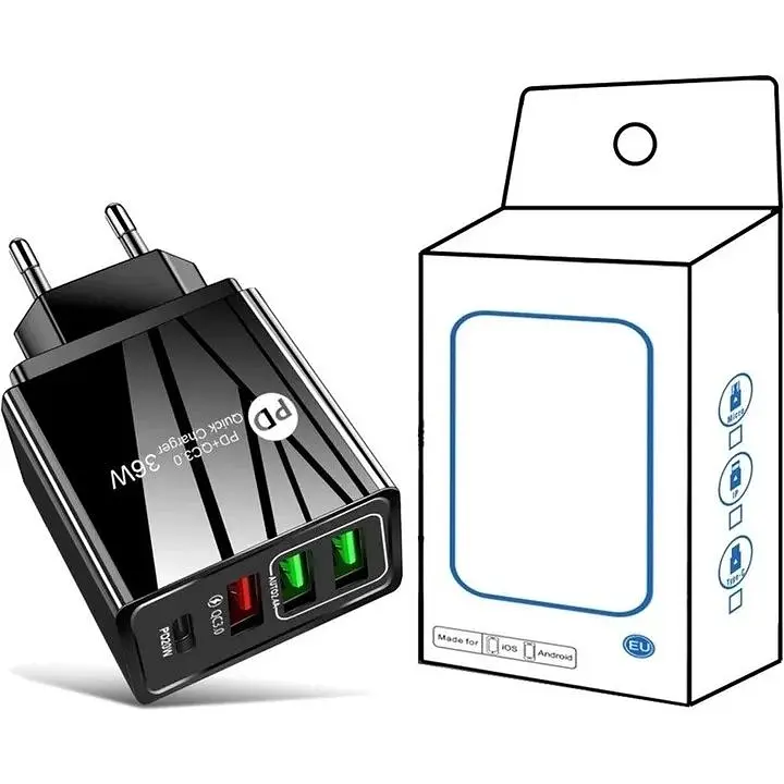 Зарядний пристрій Mirrow 3 USB Type-C Super Charge/Quick Charge 36W Black (498567566) - фото 4