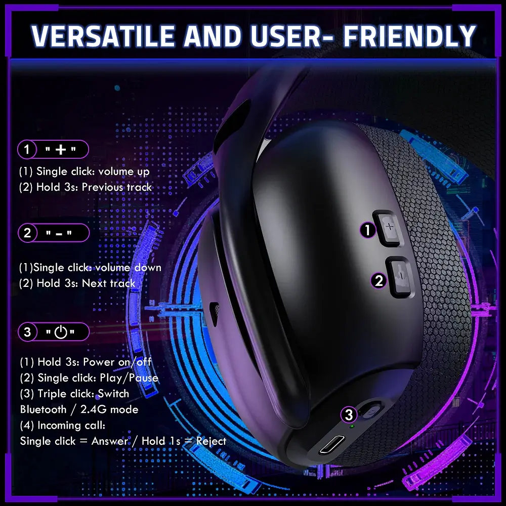 Ігрова гарнітура Attack Shark L80PRO Wireless, 2.4GHz/Bluetooth/3.5mm Black - фото 3