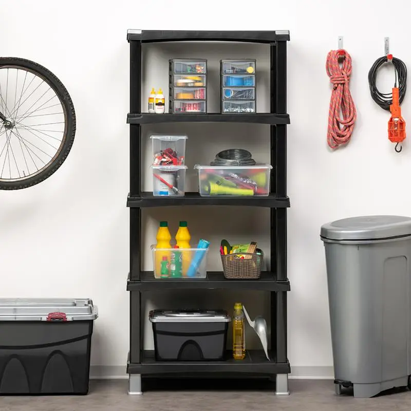 Стеллаж пластиковый FUTURO 80x40x174h с регулируемыми полками 5 шт черный - фото 2