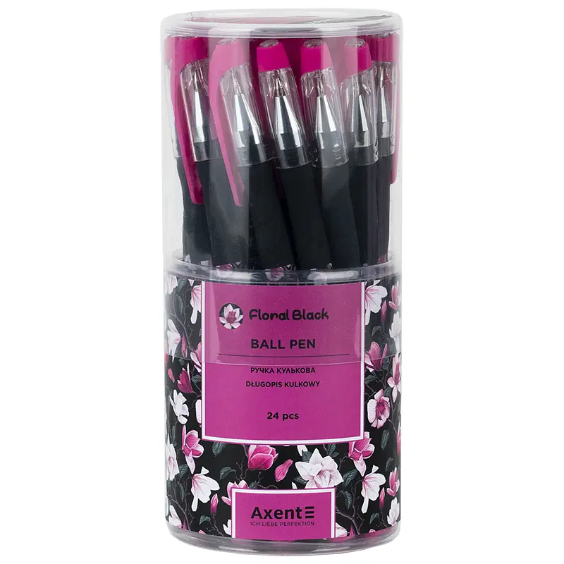 Набор ручек Axent Floral Black шариковые 24 шт. синие (AB1049-44-A) - фото 2