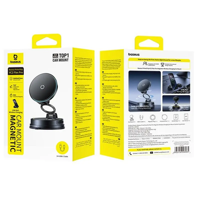 Автотримач з БЗП Baseus PrimeTrip VC2 Flex Pro Magnetic Wireless Charging (C0013F) Cosmic Black - фото 2