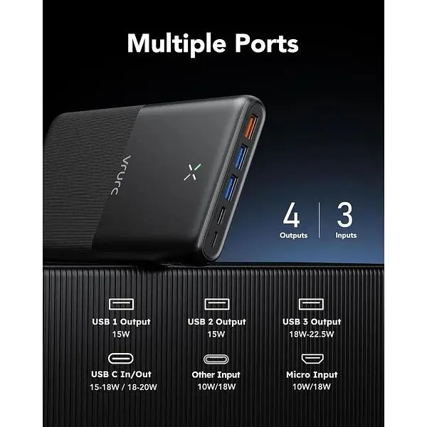 Портативний зарядний пристрій Vrurc 30000 mAh 20W швидка зарядка PD 18W QC 3.0 USB C з 4 виходами - фото 6