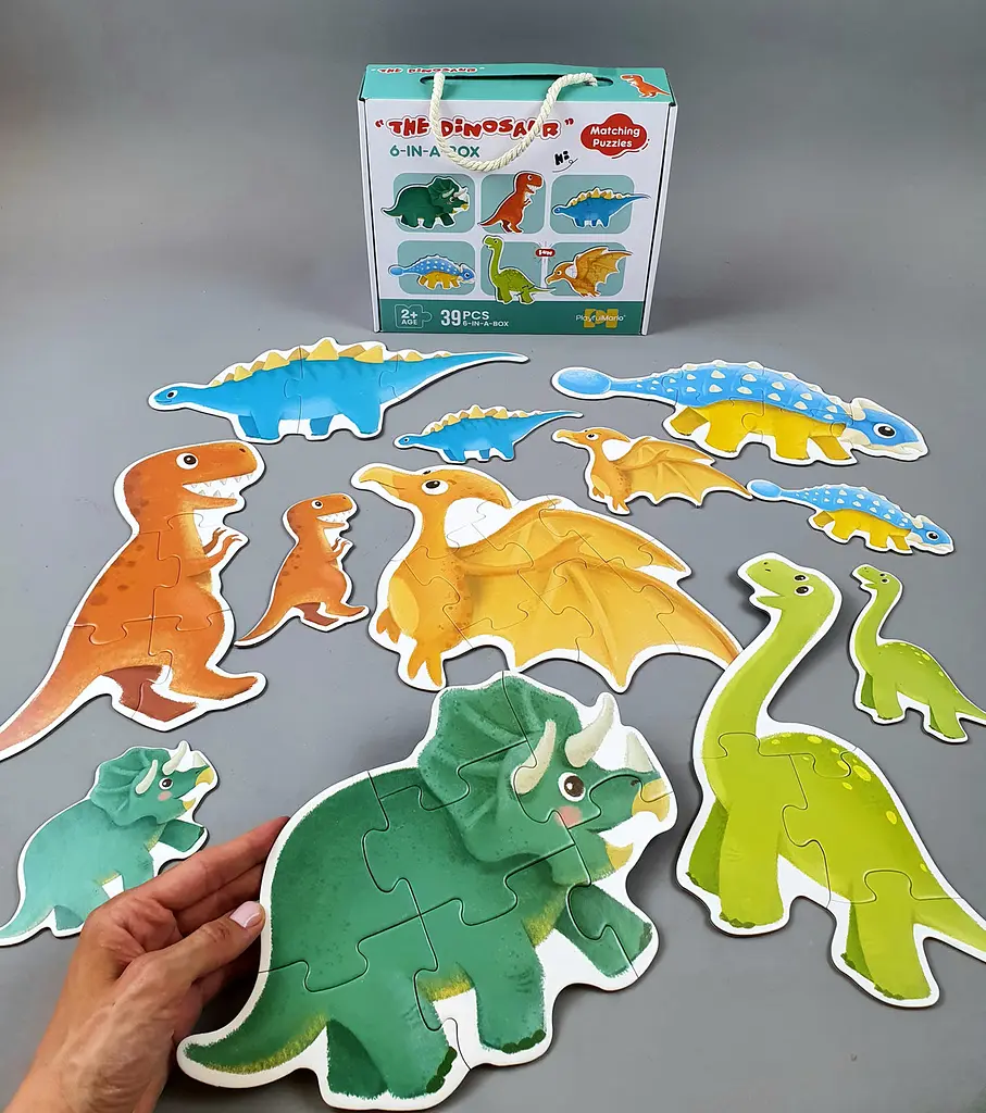 Пазли Danko Toys 88769 39 елементів, "Динозаври", 6 тваринок, 6 карток-прикладів, в коробці - фото 2
