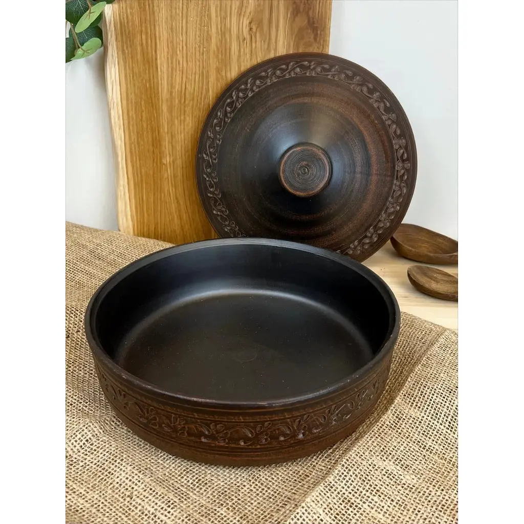 Сковорода 3 літри керамічна (глиняна) з кришкою різьблена Декор - фото 4