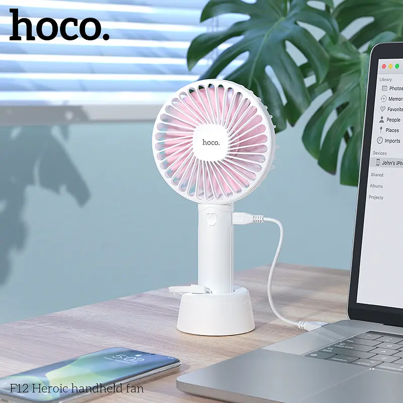 Вентилятор портативный Hoco Heroic handheld fan F12 на 5 часов ультра тихий - фото 3