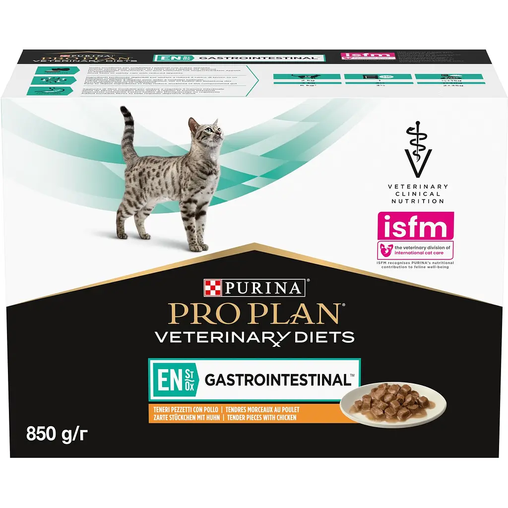 Набір: вологий корм для кошенят та дорослих котів Purina Pro Plan Veterinary Diets EN Gastrointestinal з куркою 850 г (10 шт. x 85 г) (12331738) - фото 2