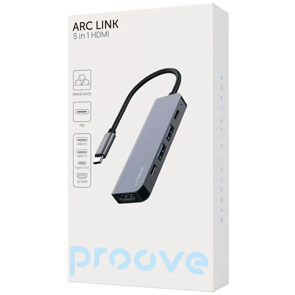 Type-C-Хаб Proove Arc Link 5 in 1 (2*Type-C3.0 + 2*USB3.0 + HDMI) - фото 2