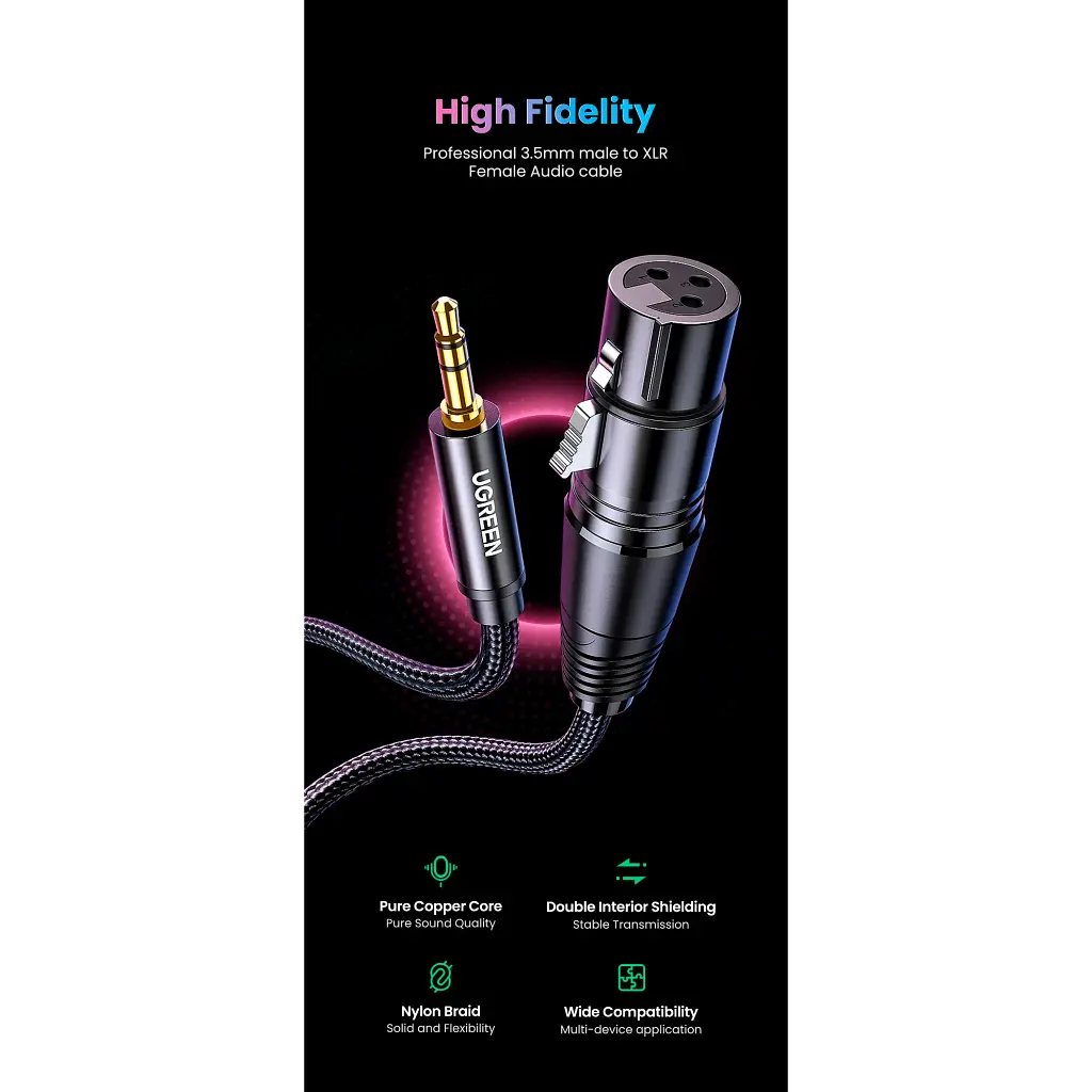Кабель мультимедийный 3.5mm M to XLR F 1.0m AV182 black Ugreen (20763) - фото 3
