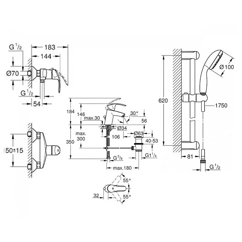 Набір змішувачів для душу Grohe Eurosmart New хром 123576 Хром - фото 2