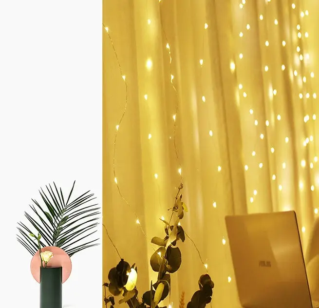 Гирлянда штора водопад с крючком от USB 100 LED 3х1 м желтая - фото 10