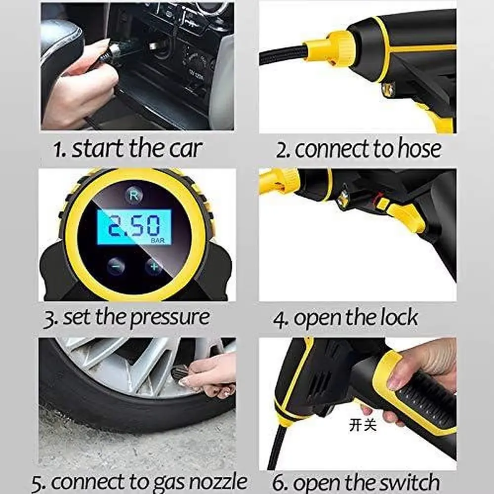 Компресор для авто, мотоцикла 12V провідний до 10 атмосфер, для прикурювача (101127) - фото 6