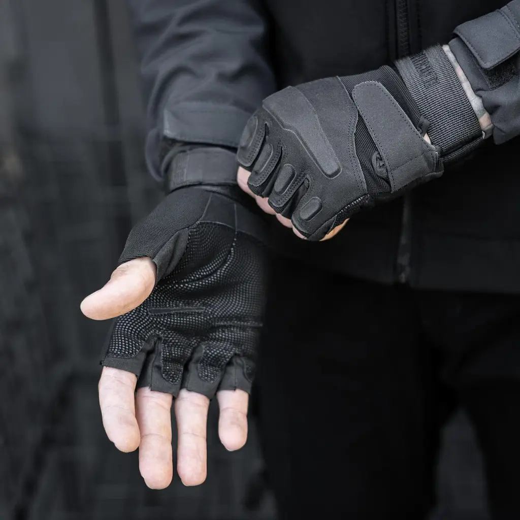 Мотоциклетные беспалые перчатки (с защитной вставкой) Черный S - фото 8