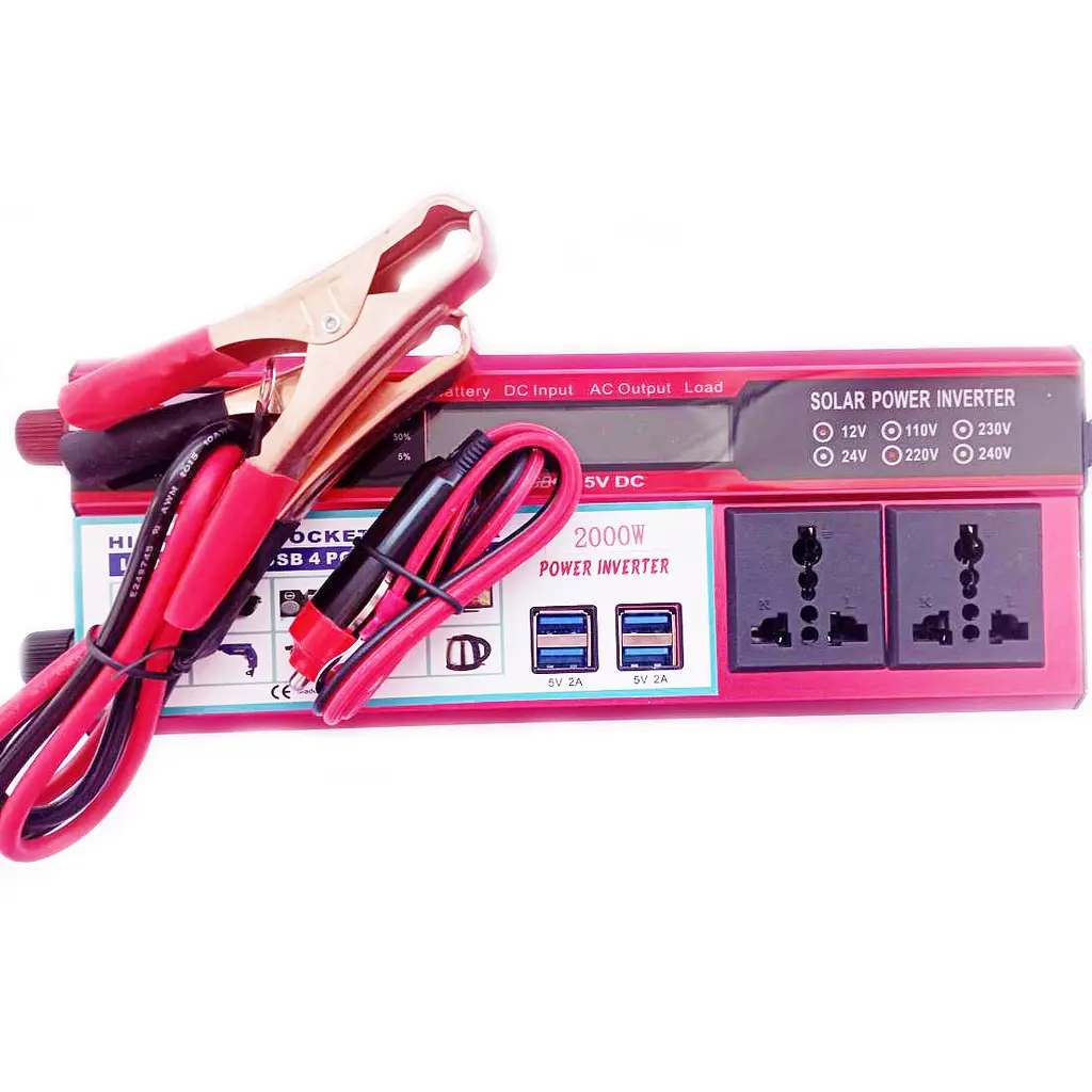 Автомобильный инвертор Solar Power Inverter 010 модифицированная синусоида Red 2 розетки 4 USB экран прикуриватель с 12V на 220V 2000W (11037) - фото 4