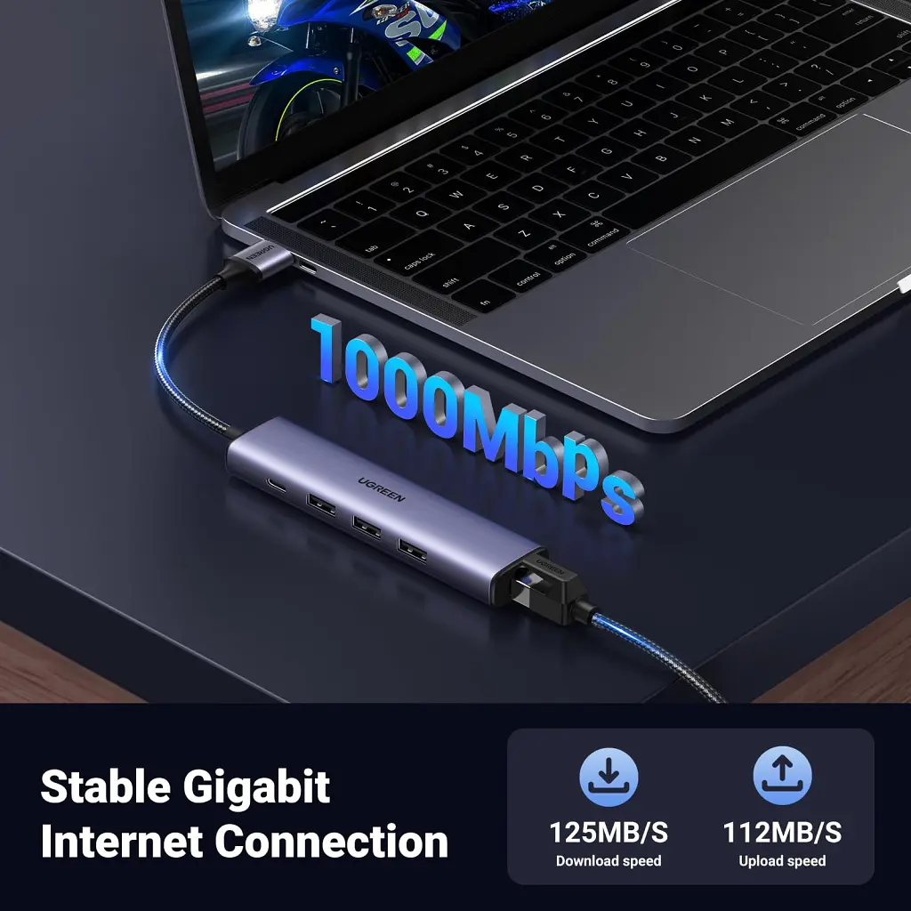 Концентратор Ugreen USB 3.0 to 3хUSB 3.0/Type-C+RJ45(1000M) Ethernet 5in1 CM475 (60554) - фото 4