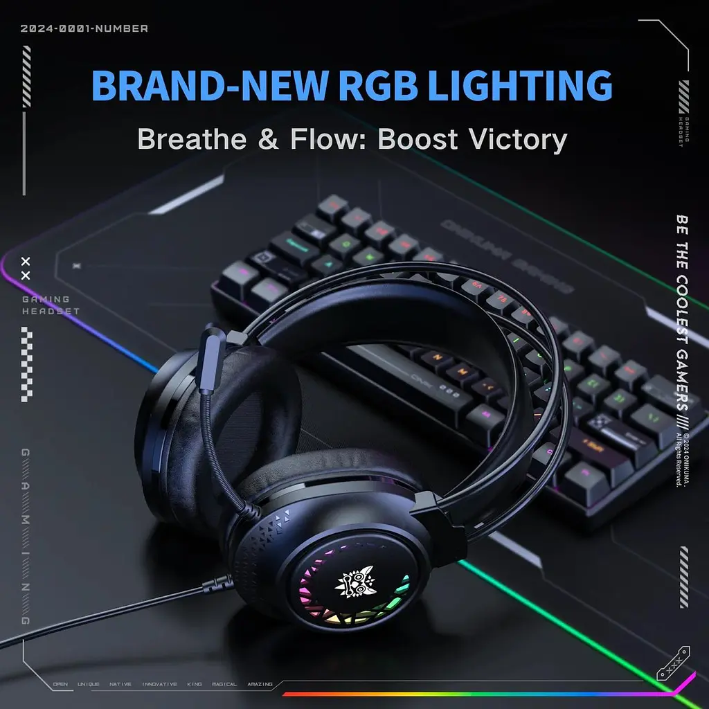 Навушники Onikuma ігрові M-95 Gaming Headset з мікрофоном та RGB підсвіткою для ПК PS4 PS5 Xbox провідні геймерські - фото 7