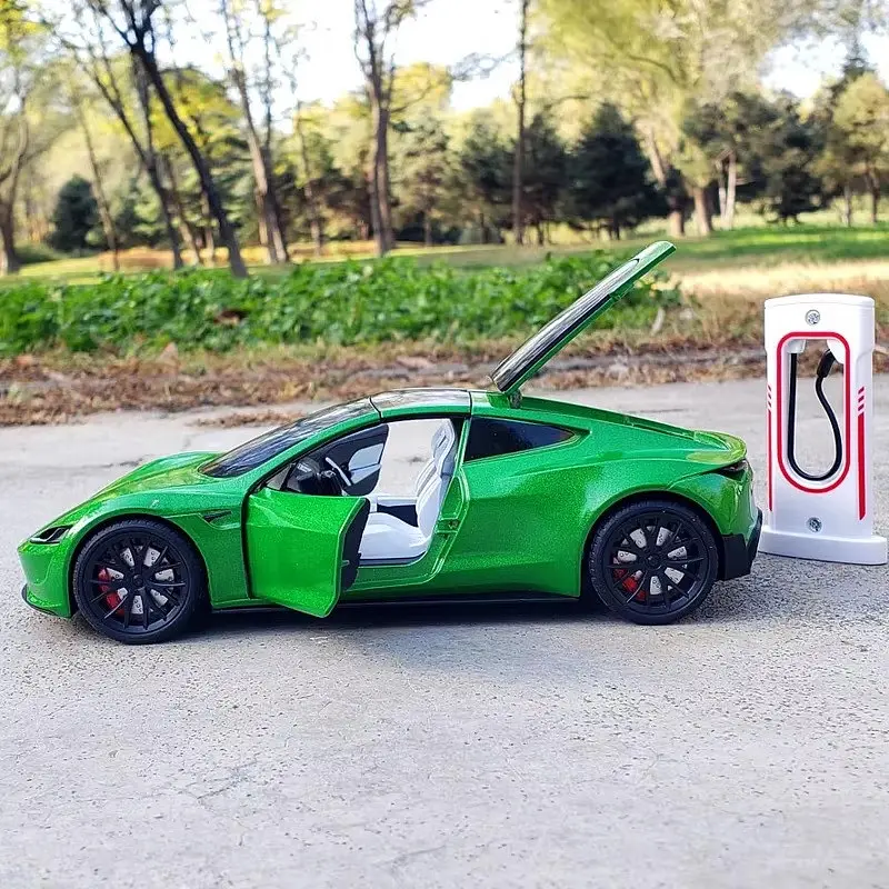 Колекційна металева модель автомобіля АвтоЕксперт Tesla Roadster із зарядною станцією, інерцією, світлом та звуком 1:24 - фото 7