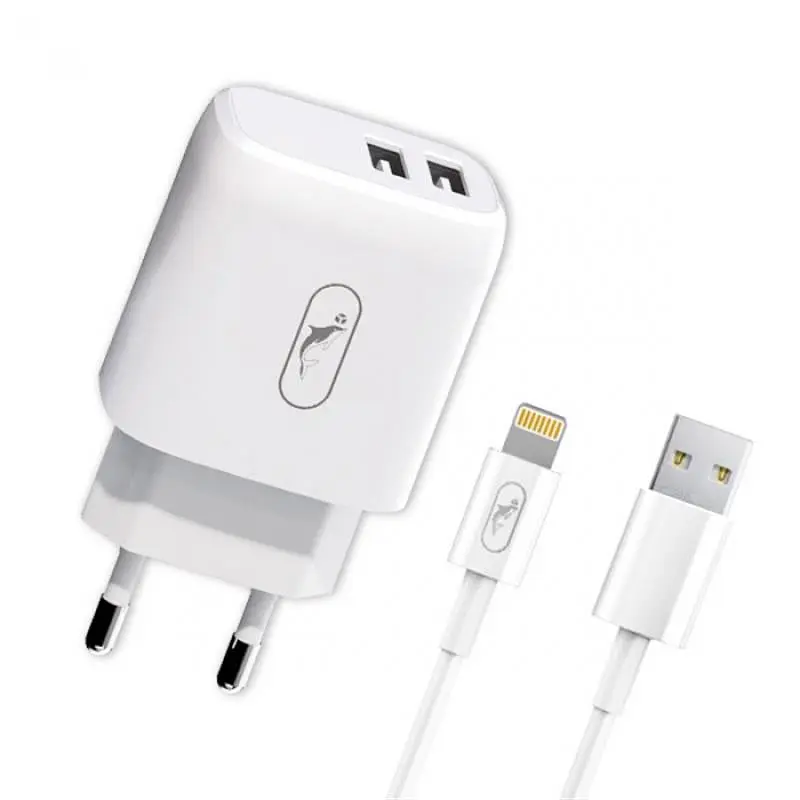 Зарядний пристрій SkyDolphin SC22EBL (2USB, 2.1A) White + кабель Lightning (MZP-000162)