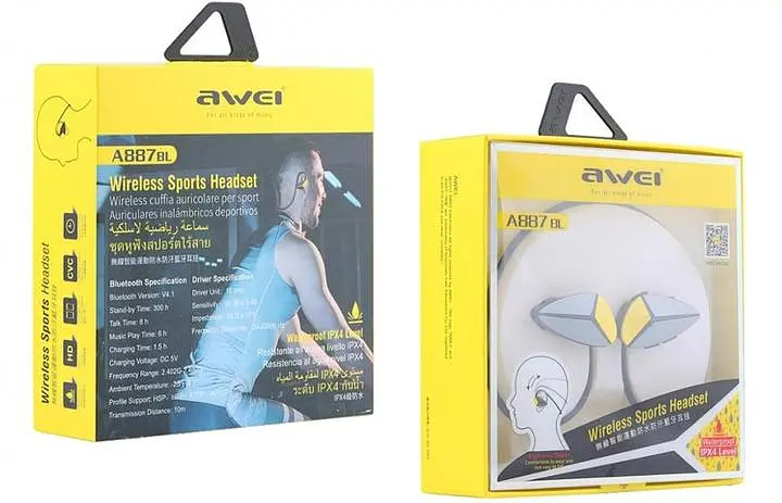 Беспроводные наушники Awei Bluetooth A887BL, IPX4, BT4.2, 100mAh, 5h, black - фото 5