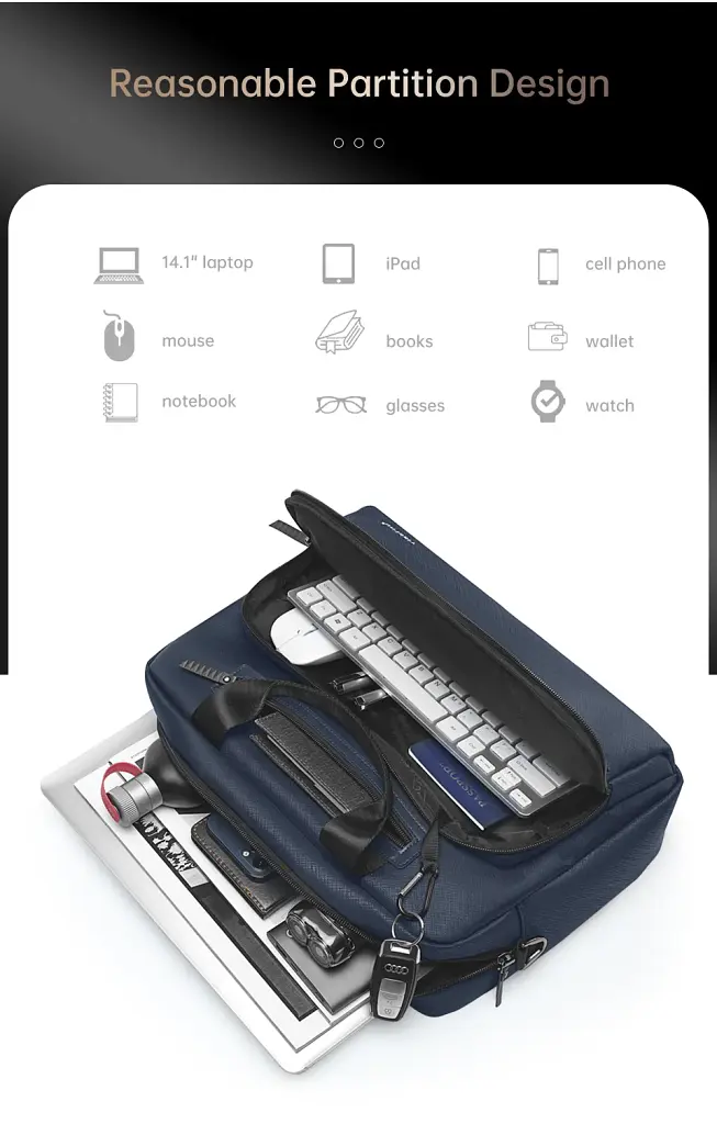 Сумка для ноутбука до 14.1'' Tigernu T-L5207 діловий портфель через плече 12л Black (19392) - фото 10