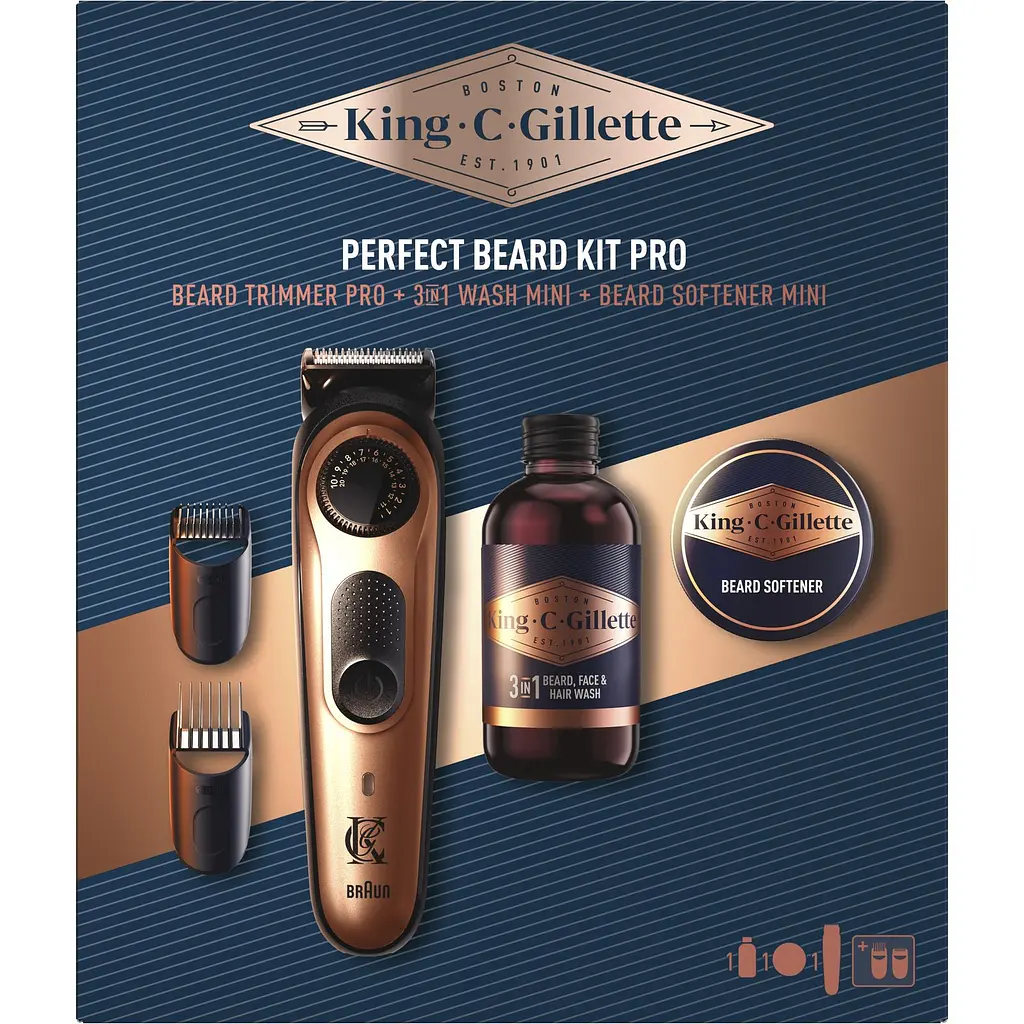 Подарунковий набір King C. Gillette: електричний тример для бороди King C. Gillette Pro + шампунь для бороди 60 мл + бальзам для бороди 25 мл - фото 2