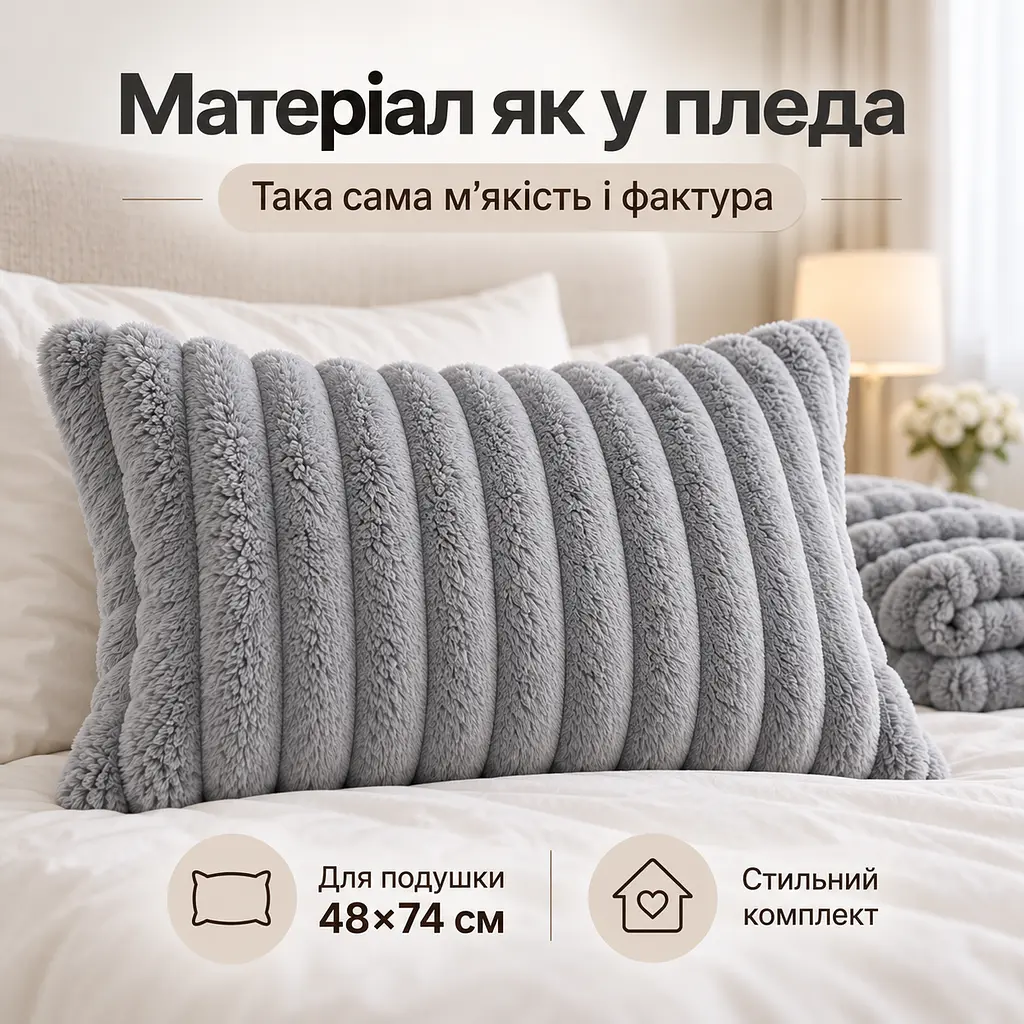 М'яка плюшева хутряна наволочка Solve сіра 48 x 74 см (KT9001021) - фото 8