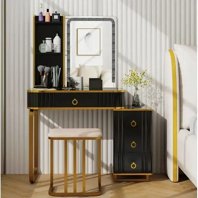 Туалетный столик Costway Vicci с пуфом + зеркало LED черный - фото 4