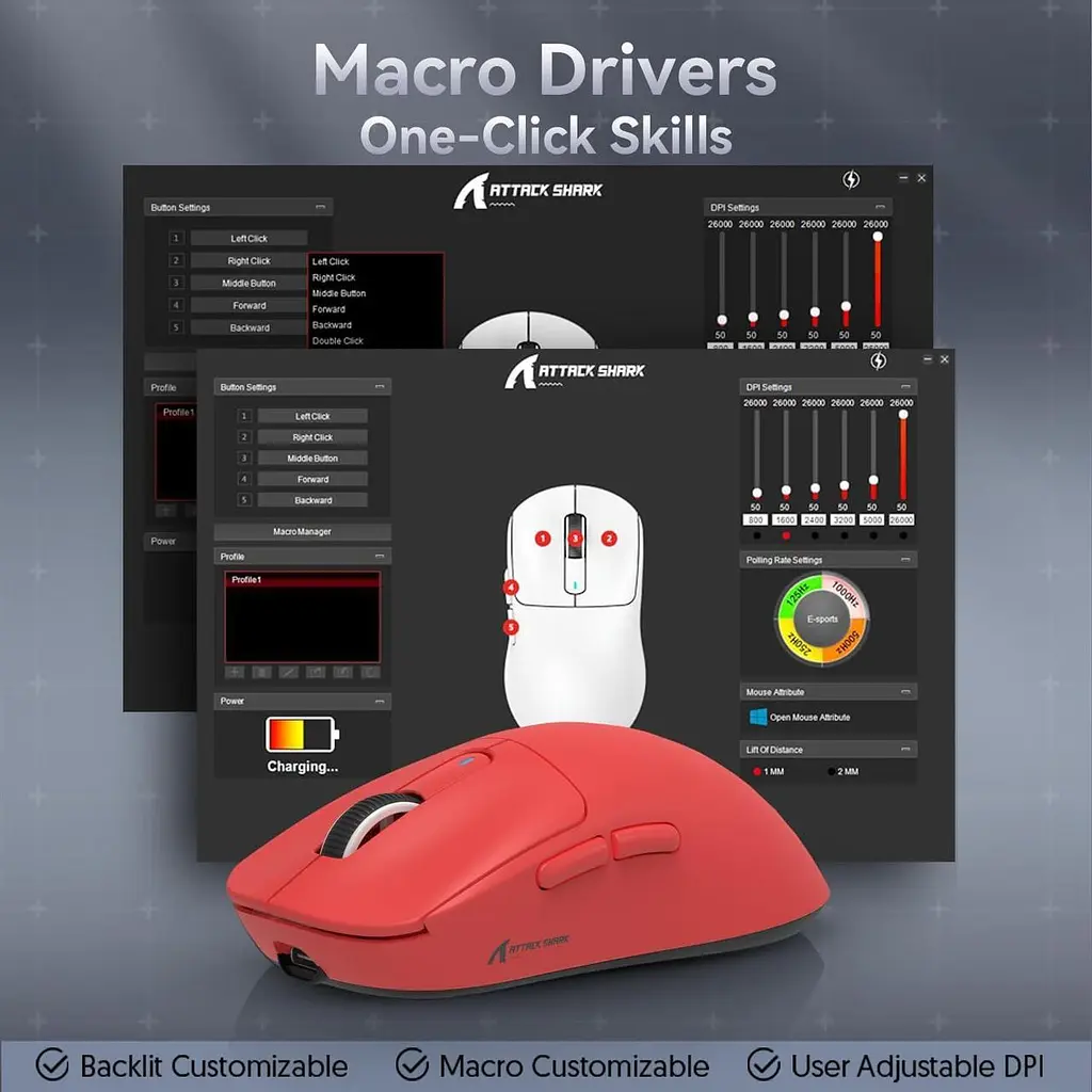 Бездротова мишка ATTACK SHARK X3 Red | Сенсор PAW3395 | 65 годин акум - фото 5