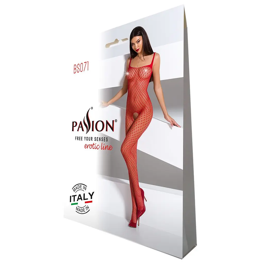 Бодістокінг Passion BS071 red, комбінезон на бретелях - фото 5