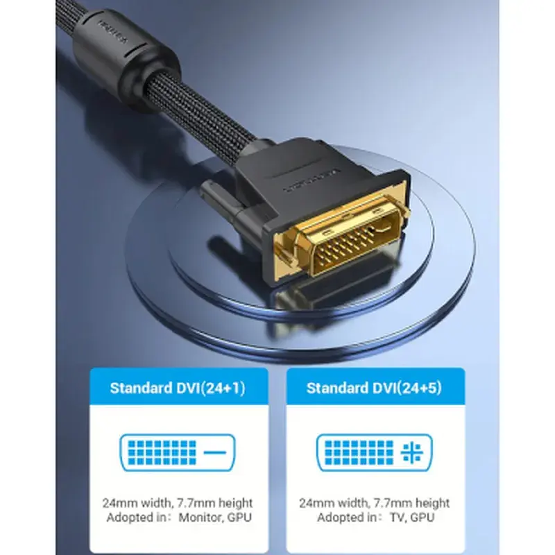 Кабель мультимедійний DVI M to DVI M 8.0m 24+1pin 2K60Hz ferrite Vention (EAEBK) - фото 2