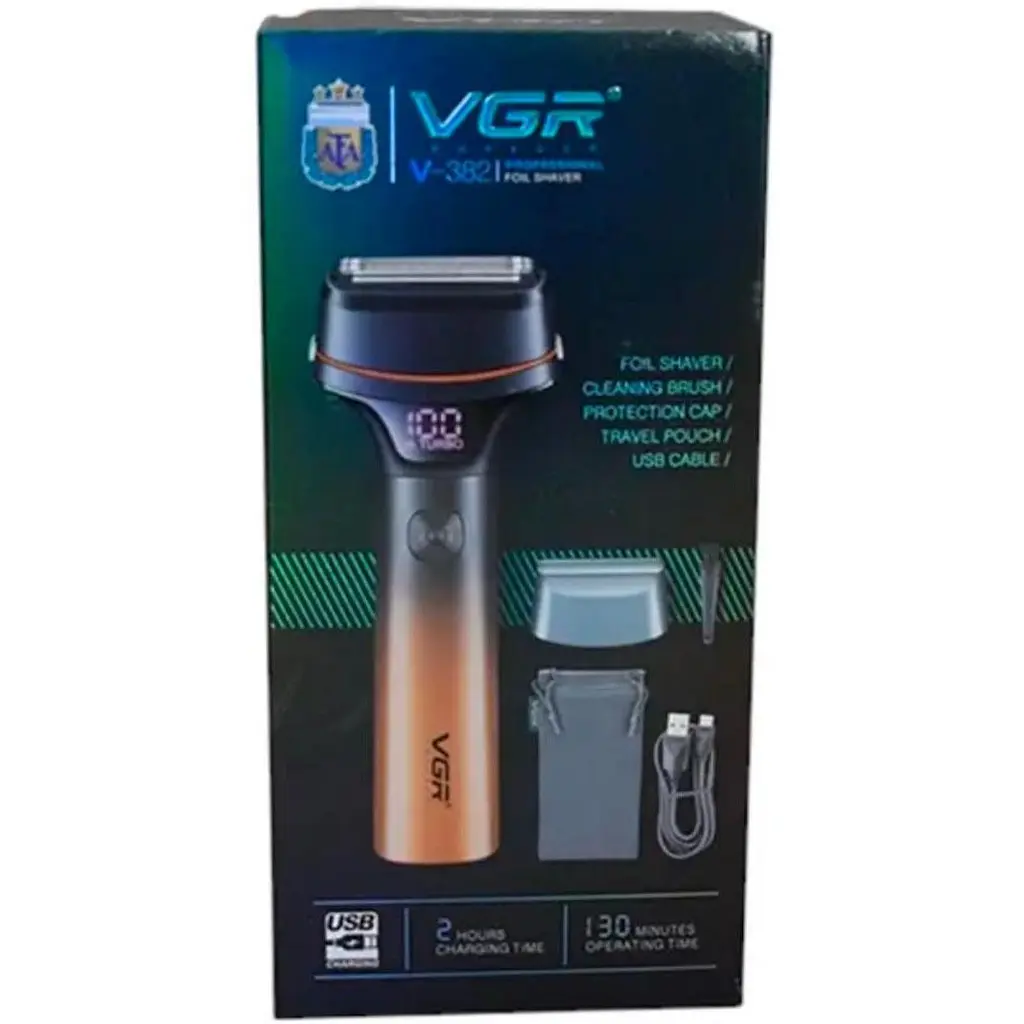 Чоловіча акумуляторна електробритва шейвер VGR 382 LED дисплей 5Вт Сухе/вологі гоління помаранчево-чорна - фото 4