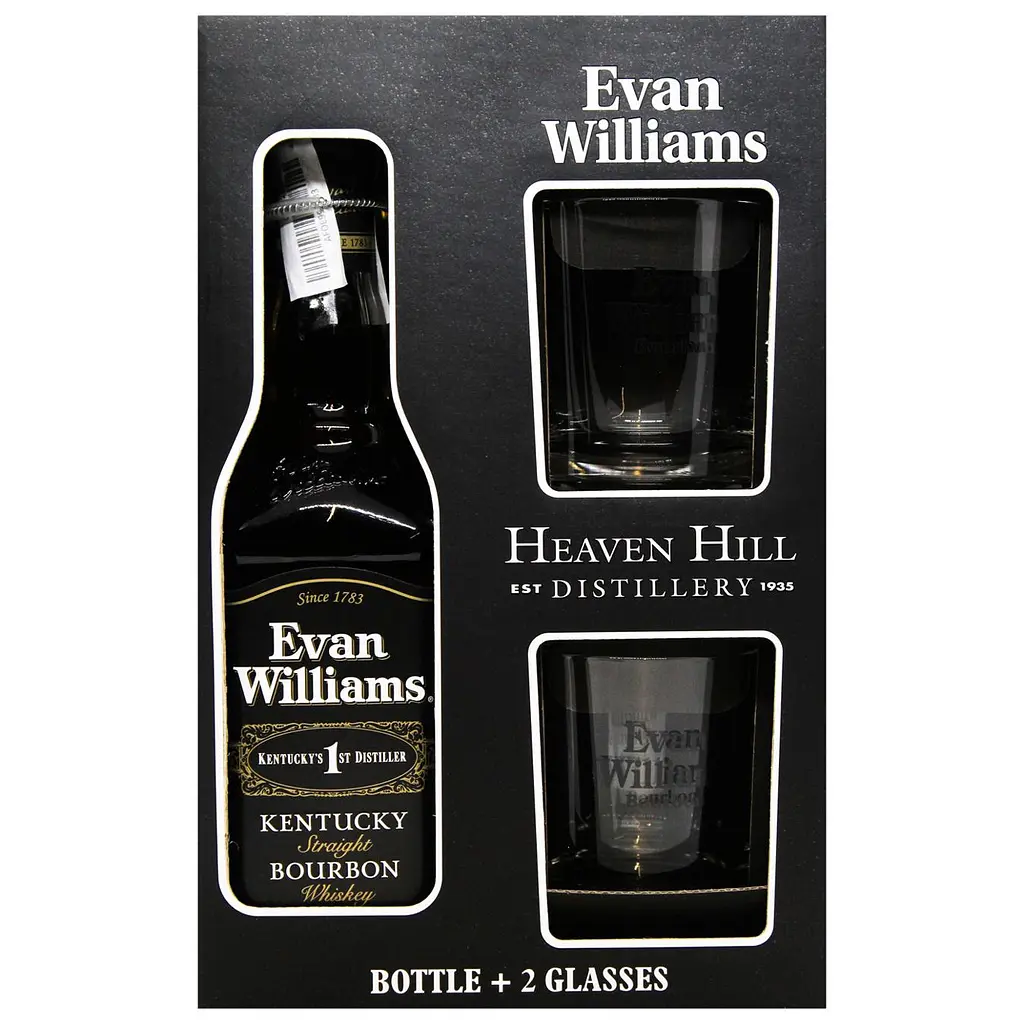 Виски Evan Williams Black Kentucky Straight Bourbon Whiskey 43% 0.75 л + 2 стакана в подарочной упаковке - фото 2