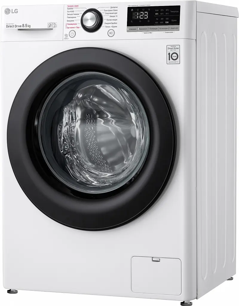 Пральна машина LG з фронтальним завантаженням F2V3GS6W, 8,5кг, 1200, A+++-30%, Пар, глибина 47см, Дисплей, Інвертор, Білий (F2V3GS6W) - фото 4
