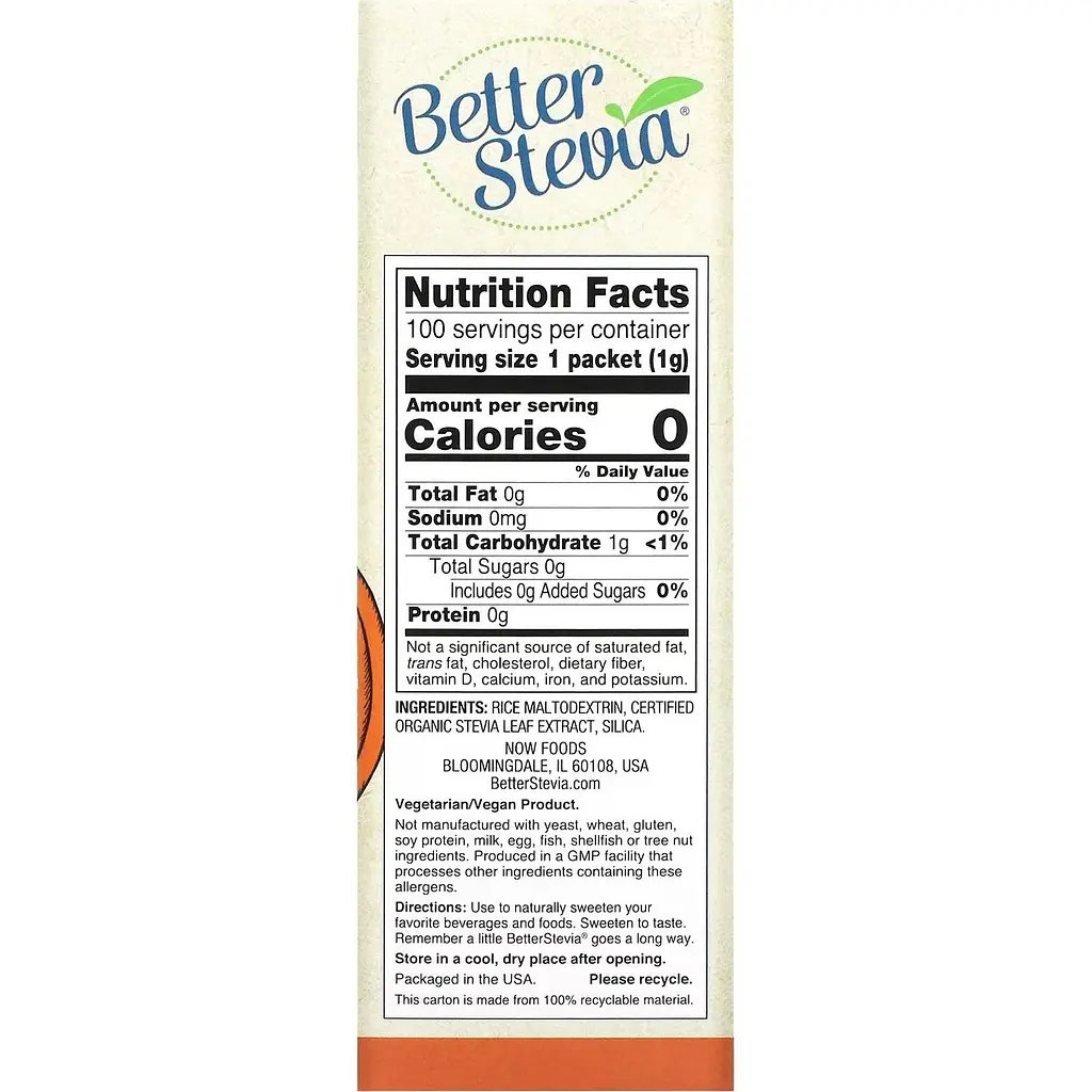 Стевия Now Original Better Stevia 100 г (100 шт. x 1 г) - фото 2