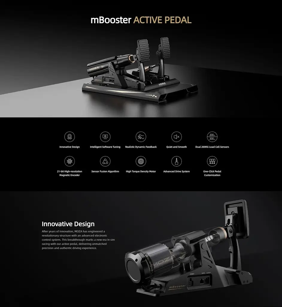 Комплект 2 педалей MOZA mBooster Active, з педаллю акселератора CRP2, тензодатчик 200кг - фото 4