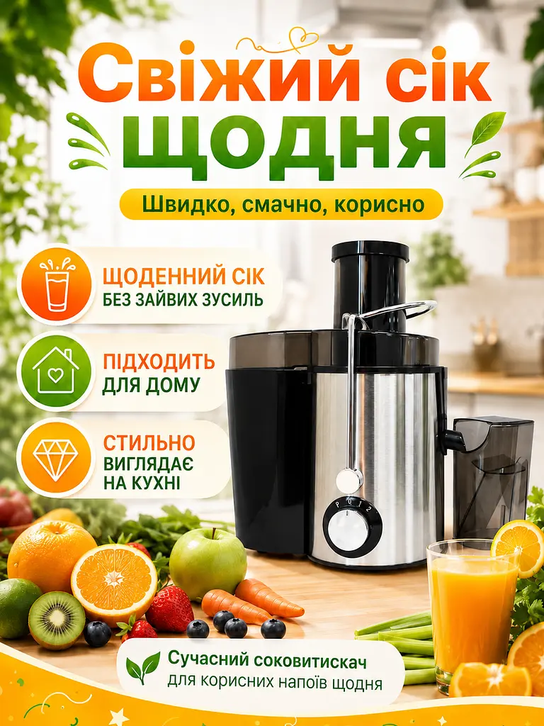 Соковитискач для фруктів та овочів 1000 W чорний з широкою горловиною 65 мм (49675913) - фото 5