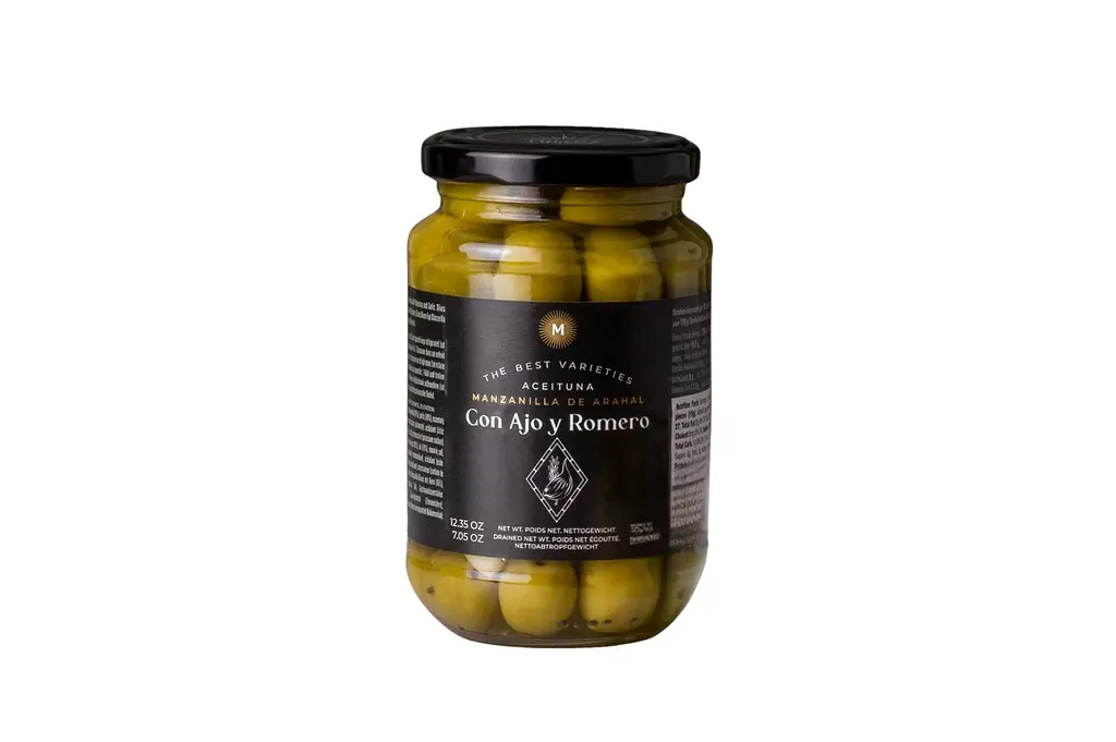 Оливки зелені з кісточкою з часником та розмарином ТМ "Don Gastronom", 350 г