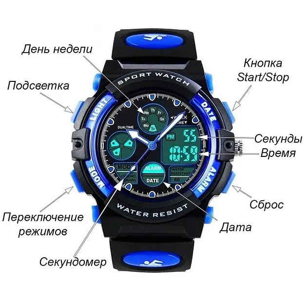 Детские наручные часы Skmei 1163 черные с синим - фото 2