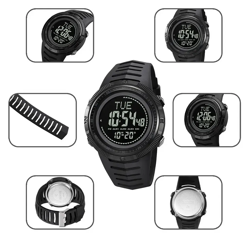 Годинник чоловічий спортивний з компасом Skmei 2147 Compass (Чорний з чорним циферблатом) - фото 9