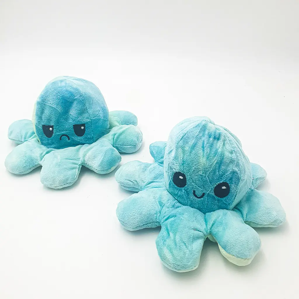 М'яка іграшка Восьминіг перевертень двосторонній веселий сумний Mood Octopus 16 см UKC блакитний - фото 2