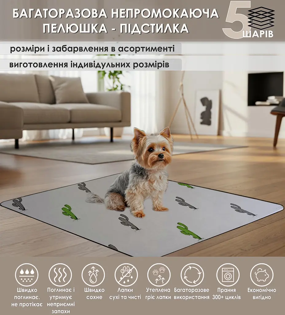 Многоразовая пеленка Giselle  70х140 см для собак впитывающая, непромокаемая, антизапах 5004016 - фото 2