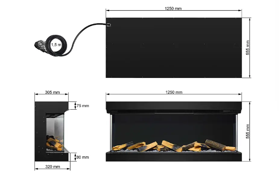 Тристоронній електрокамін ArtiFlame AF50TS — 125 см, 3D-ефект полум’я, LED-підсвічування, обігрів та Wi-Fi - фото 4