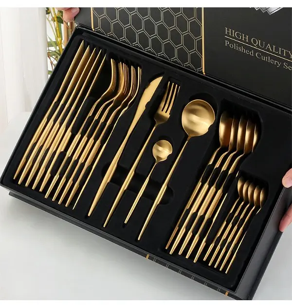 Набір столових приладів 24 предмети золото - фото 7
