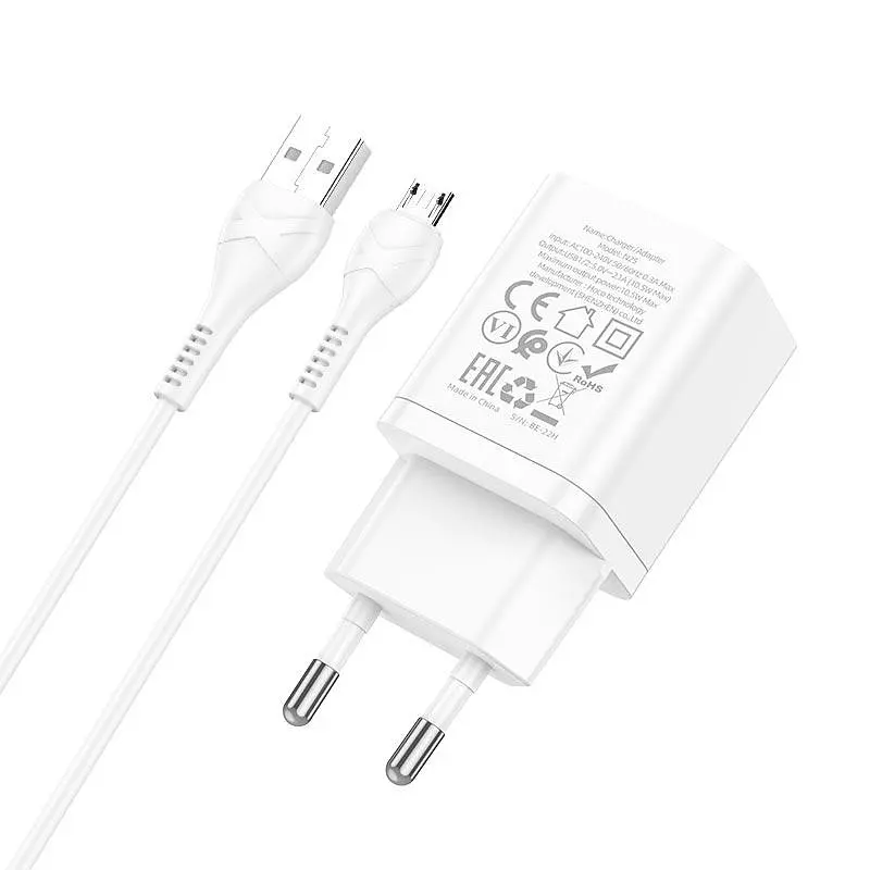 Набор с кабелем сетевой Hoco Maker dual port charger set N25 кабель Micro USB 2USB белый - фото 2