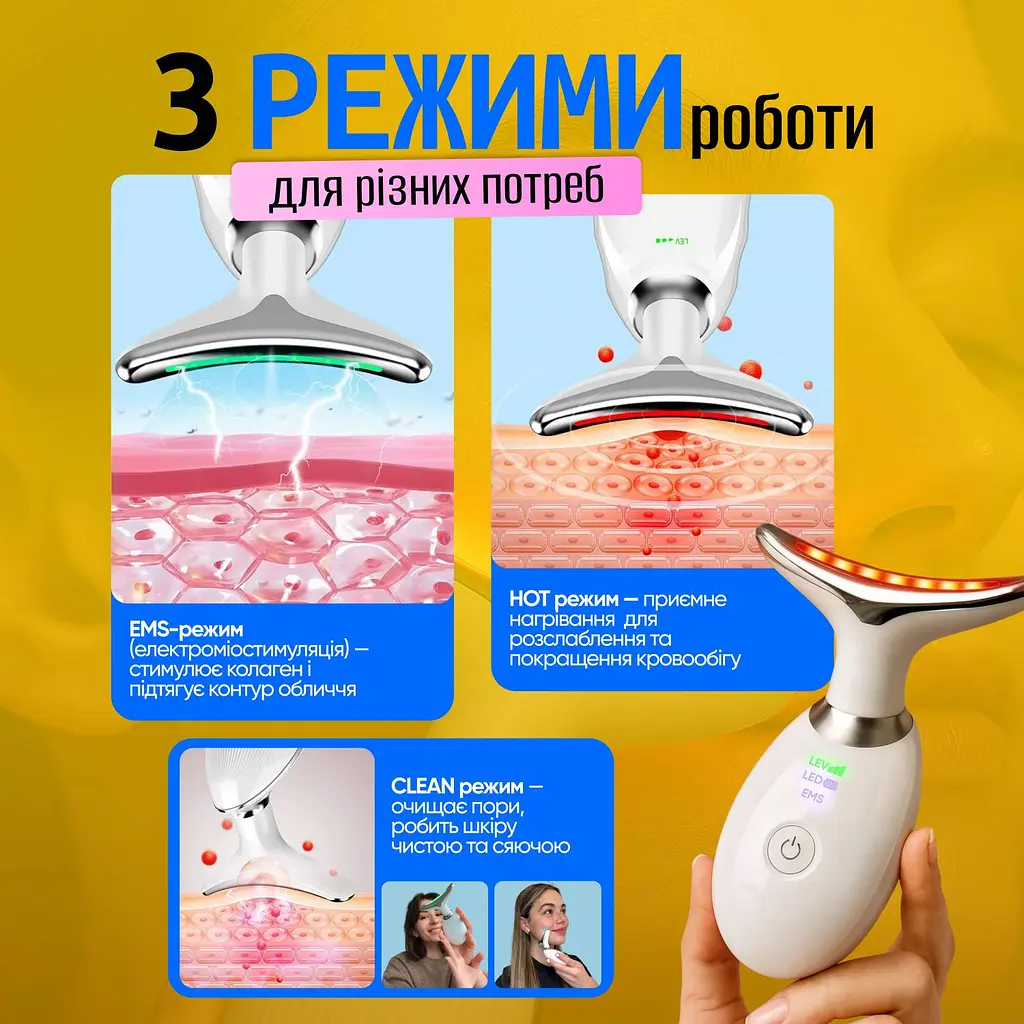 Мікрострумовий EMS ліфтинг-масажер для обличчя та шиї No Brand 7в1 Білий (MML-07) - фото 3