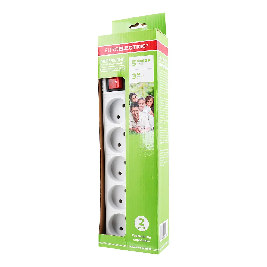 Сетевой фильтр-удлинитель Euroelectric Х5, 10А, 3М, белый (EE-105-3M) - фото 2